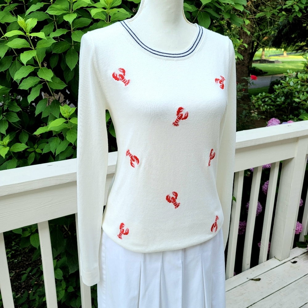 New! J.Crew Sz S Lobster Crewneck Cotton White Pullover Sweater Top NWT - Picture 5 of 5